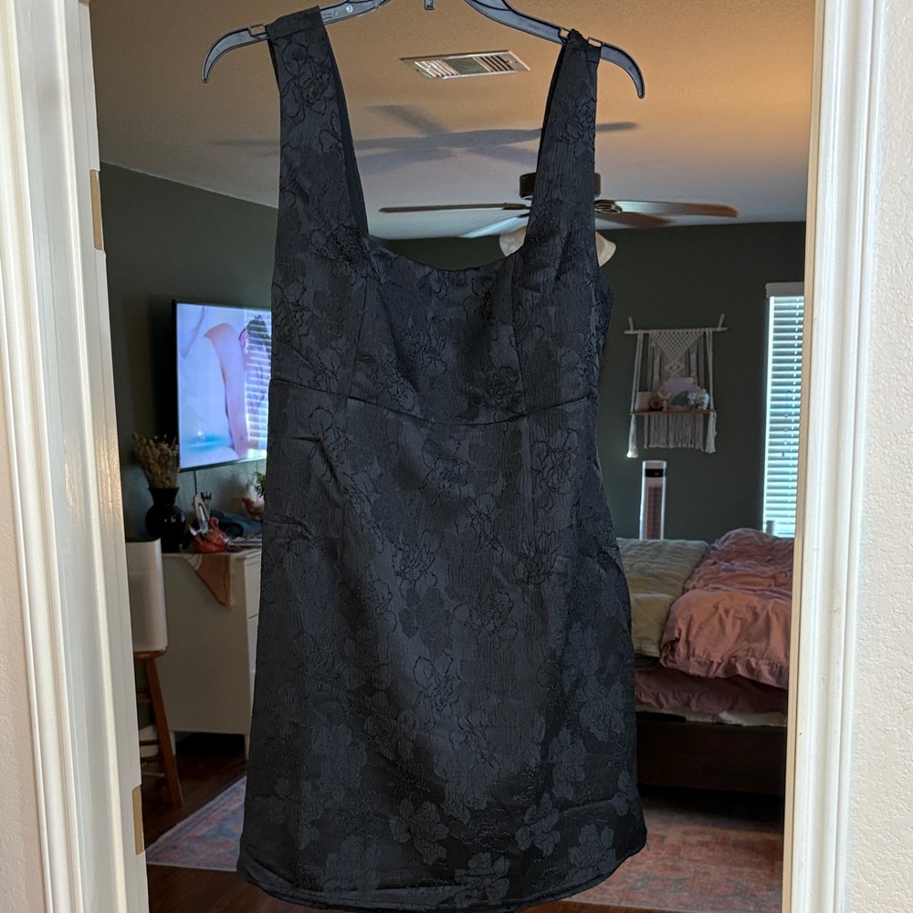 Lulu's Little Black Floral Jacquard Mini Dress